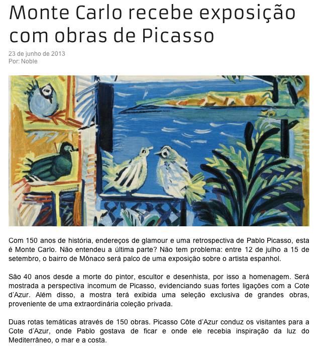 Exposition de Pablo Picasso à Monaco